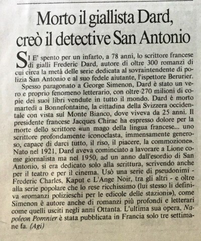 Morte Frederic Dard Stampa