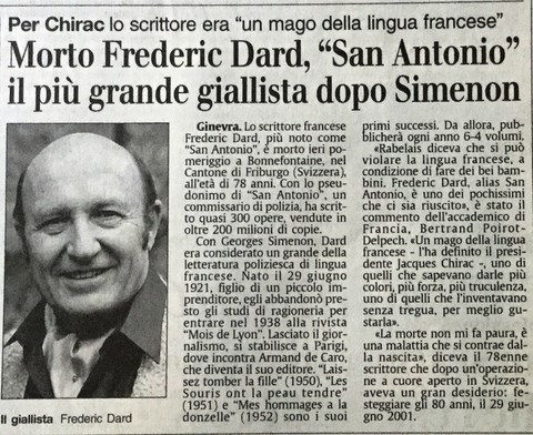 Morte Frederic Dard Stampa